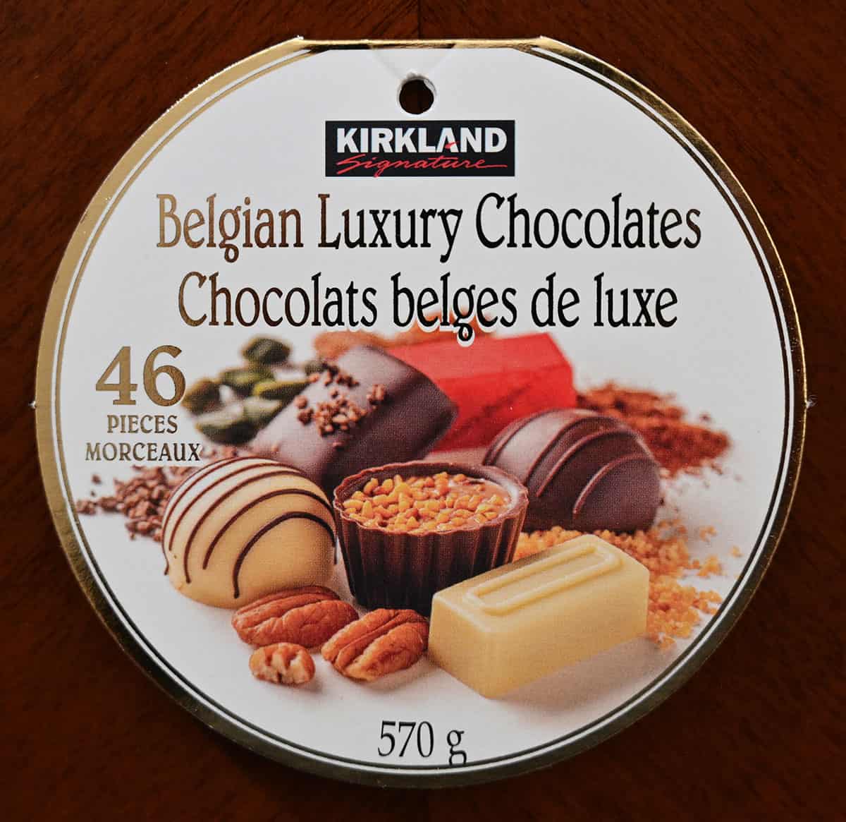 Image of the label from the Chocolates showing there are 46 pieces.