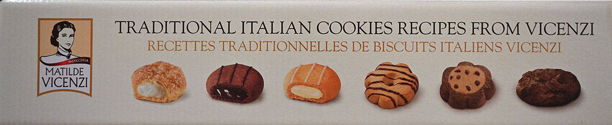Image of the side of the box showing the six different kinds of cookies from that come in the box.