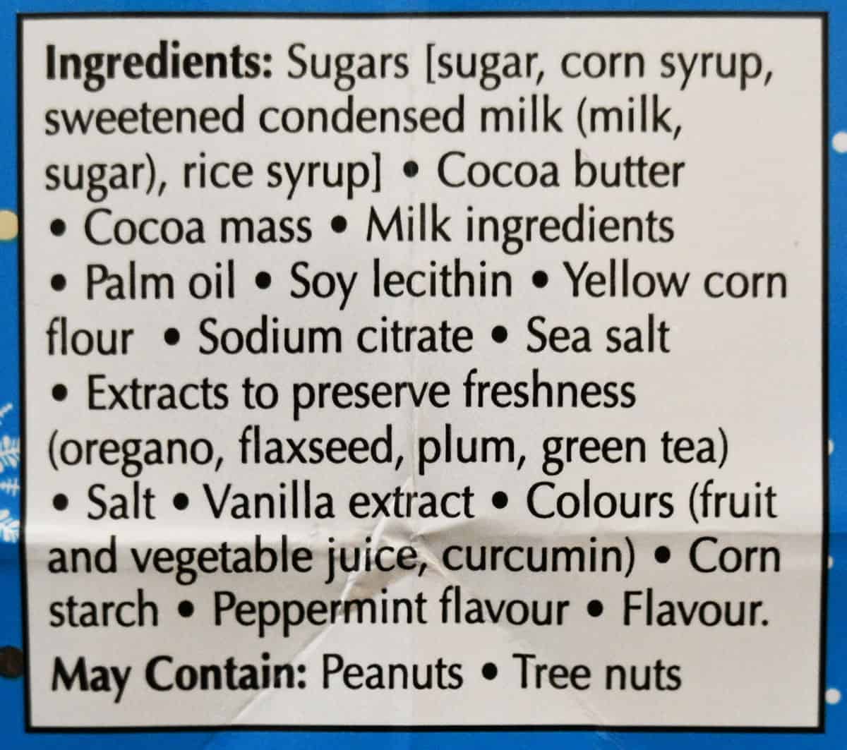 Image of the ingredients list from the back of the bag.