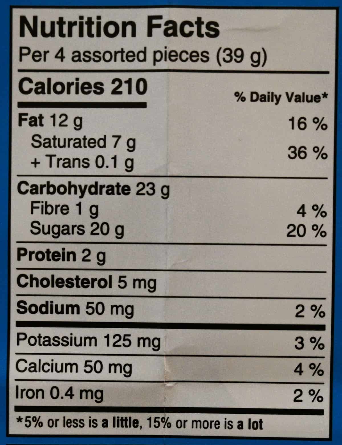 Image of the nutrition facts from the back of the bag.