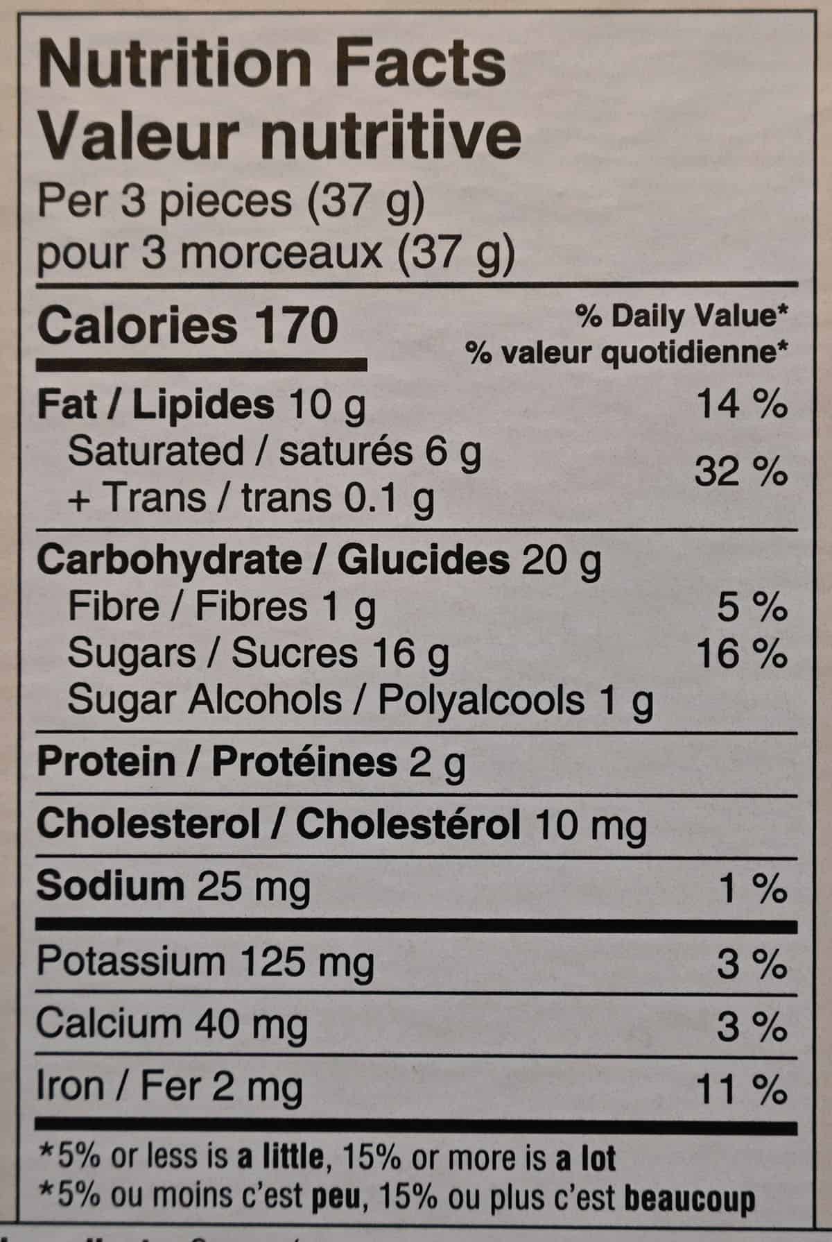 Image of the nutrition facts from the back of the box.