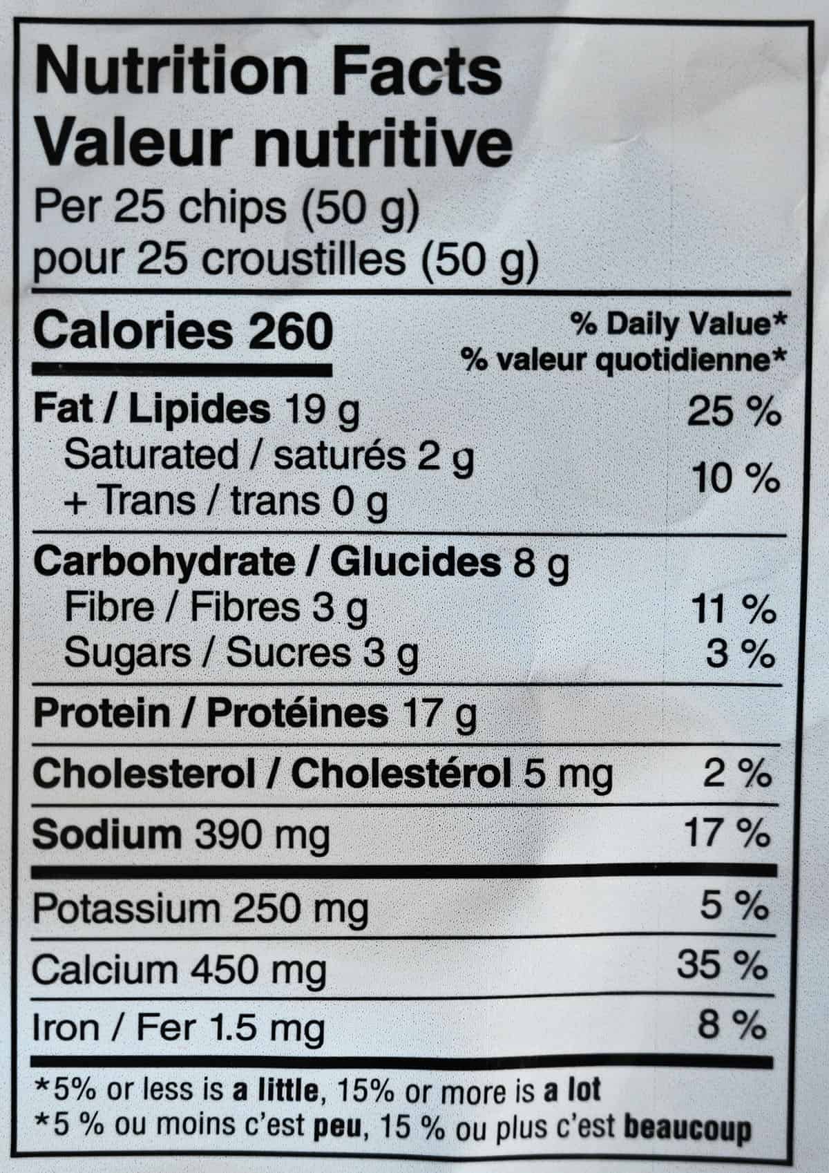 Image of the nutrition facts information from the back of the bag.