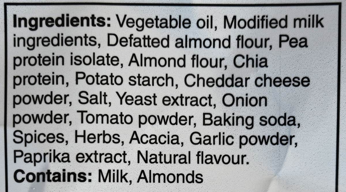 Image of the ingredients list from the back of the bag.