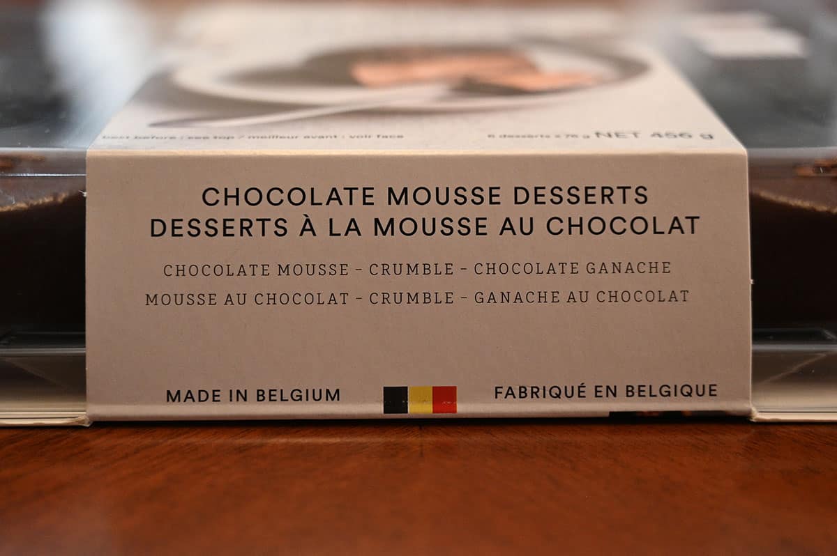 Image of the packaging on the mousse  indicating they are made in Belgium.