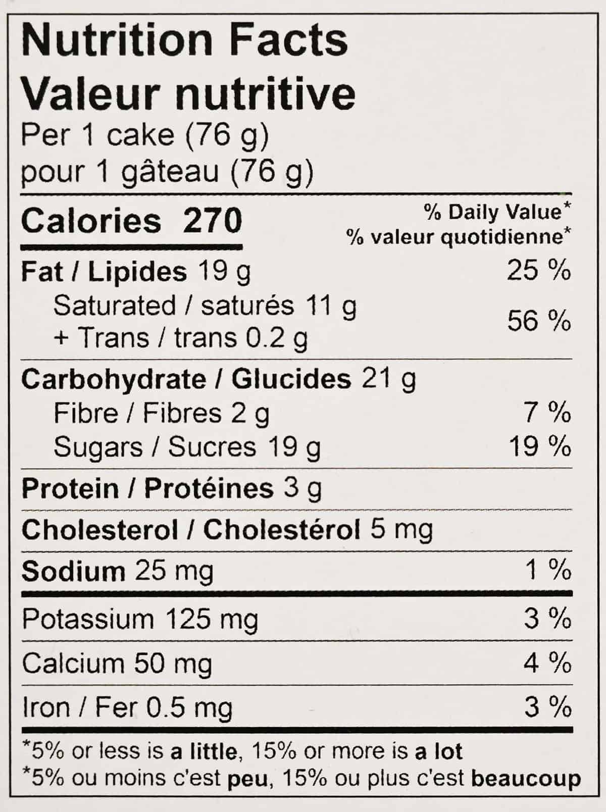 Image of the mousse nutrition facts.