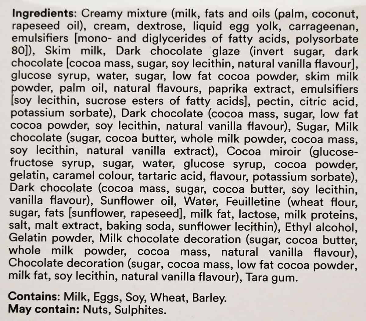 Image of the mousse ingredients list from the package.