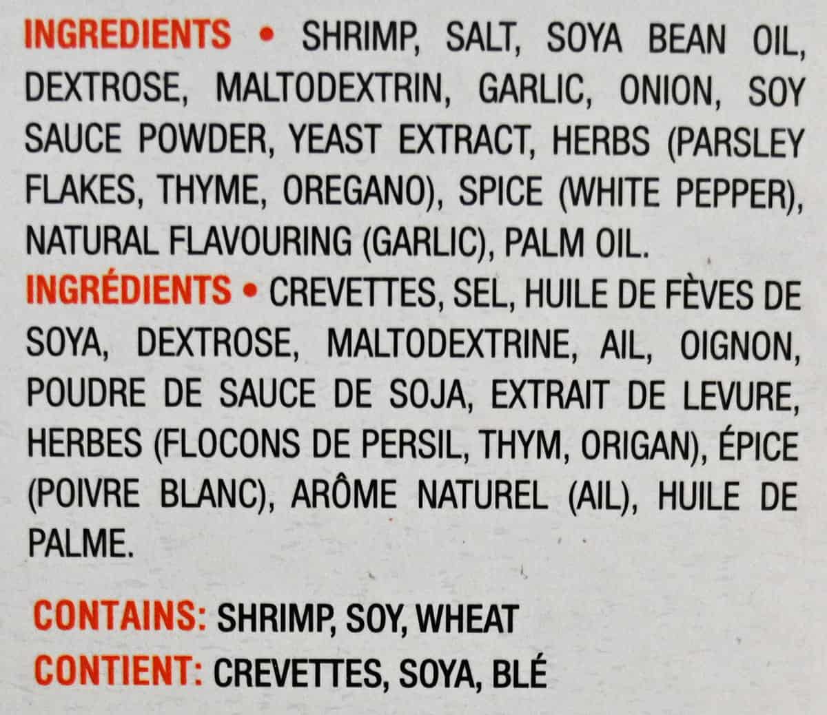 Image of the ingredients list from the back of the box.