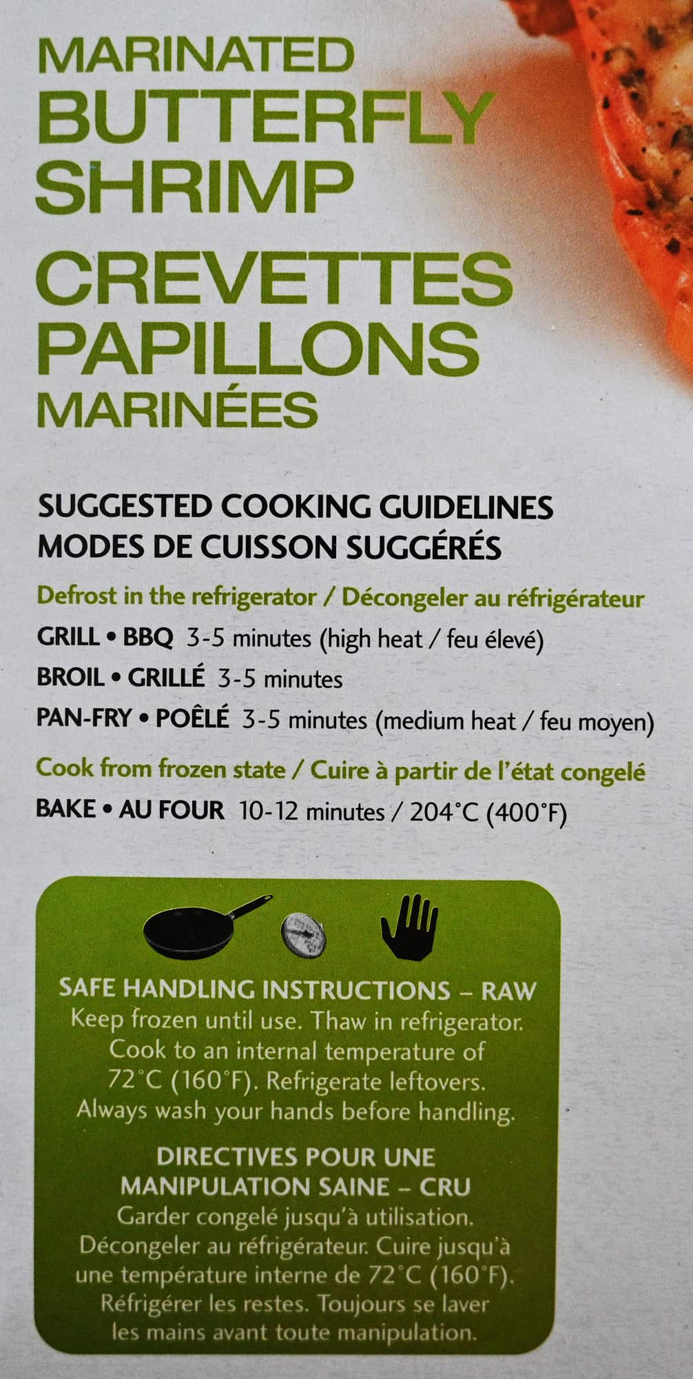 Image of the cooking instructions from the back of the box.