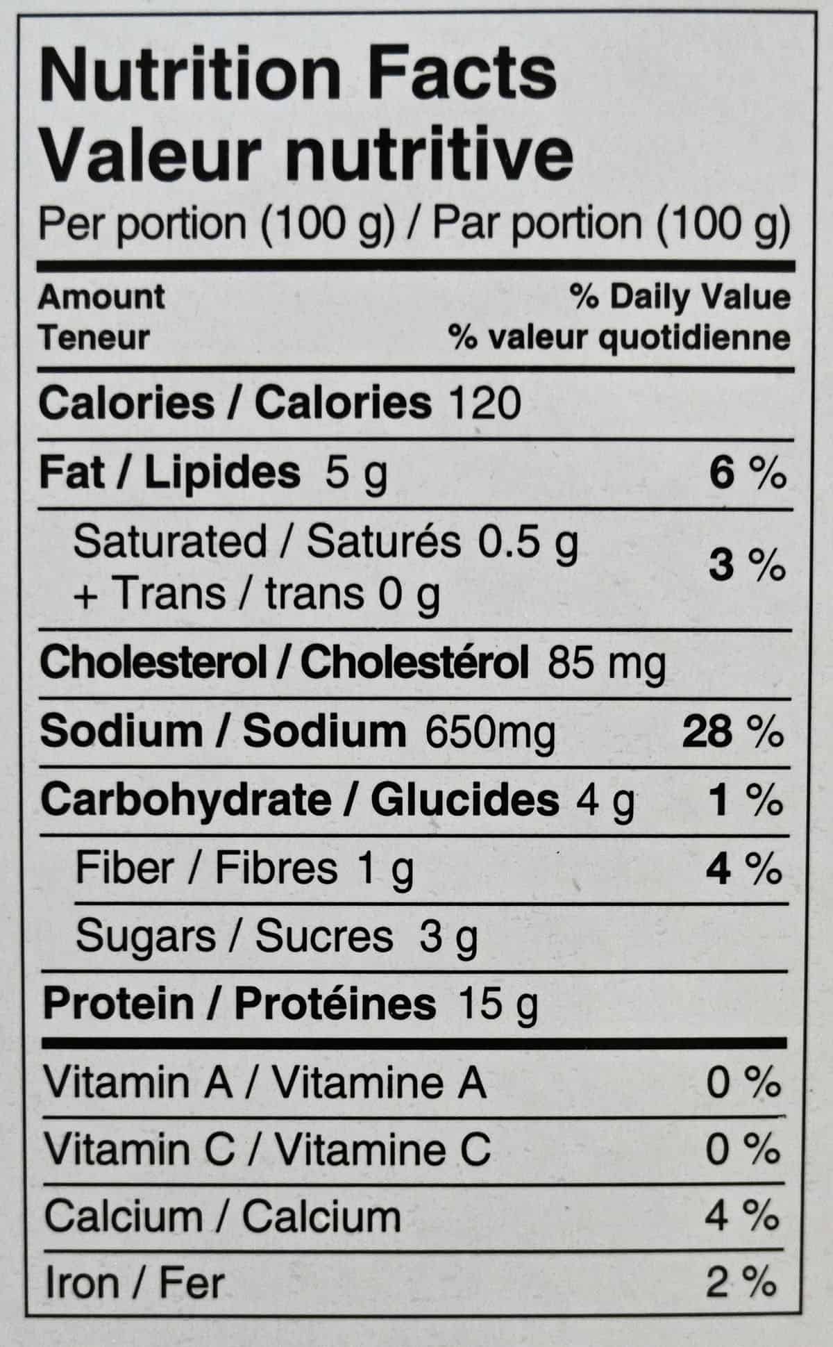 Image of the nutrition facts from the back of the box.