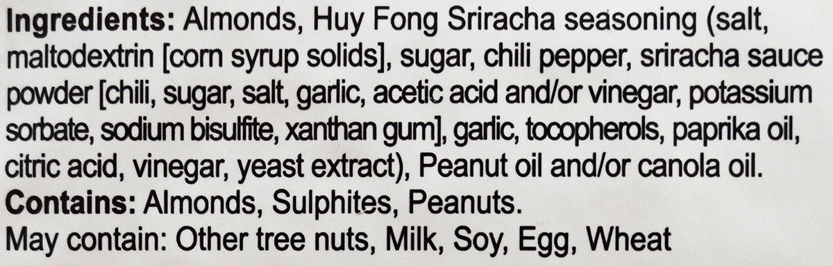 Image of the ingredients from the back of the bag.