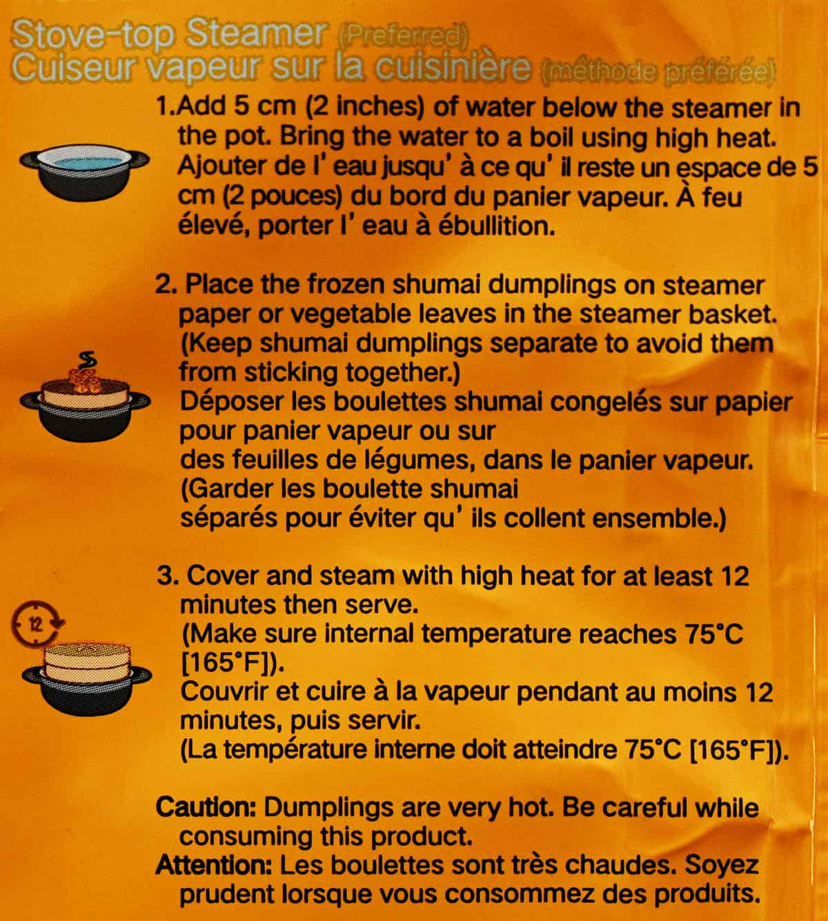 Image of the stove top steamer cooking instructions from the package.