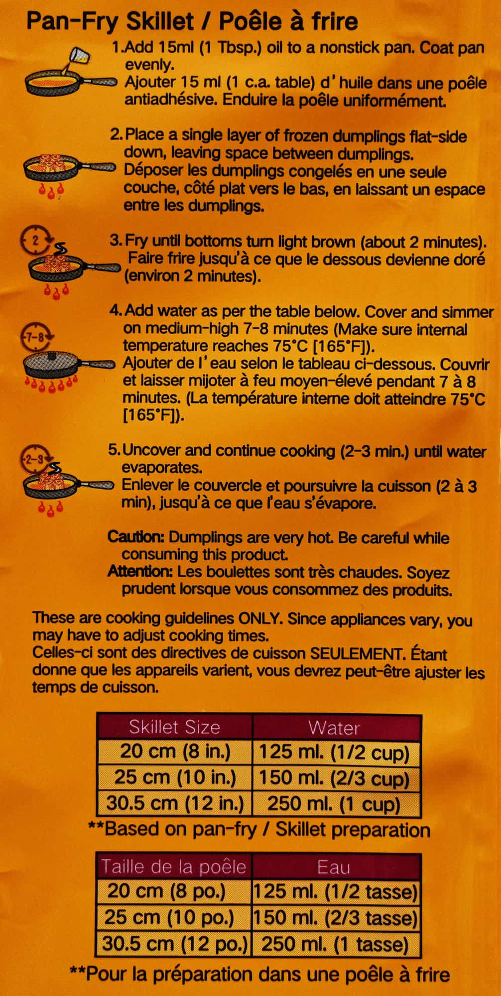 Image of the pan-fry skillet cooking instructions from the packaging.