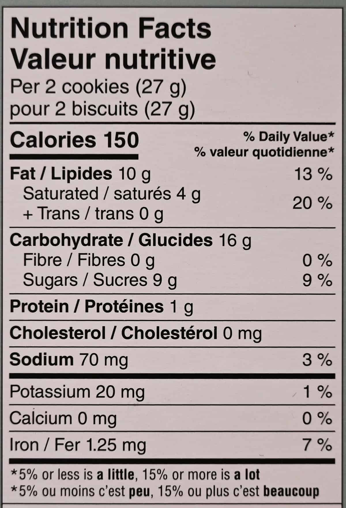 Image of the nutrition facts label for the pastries from the box.