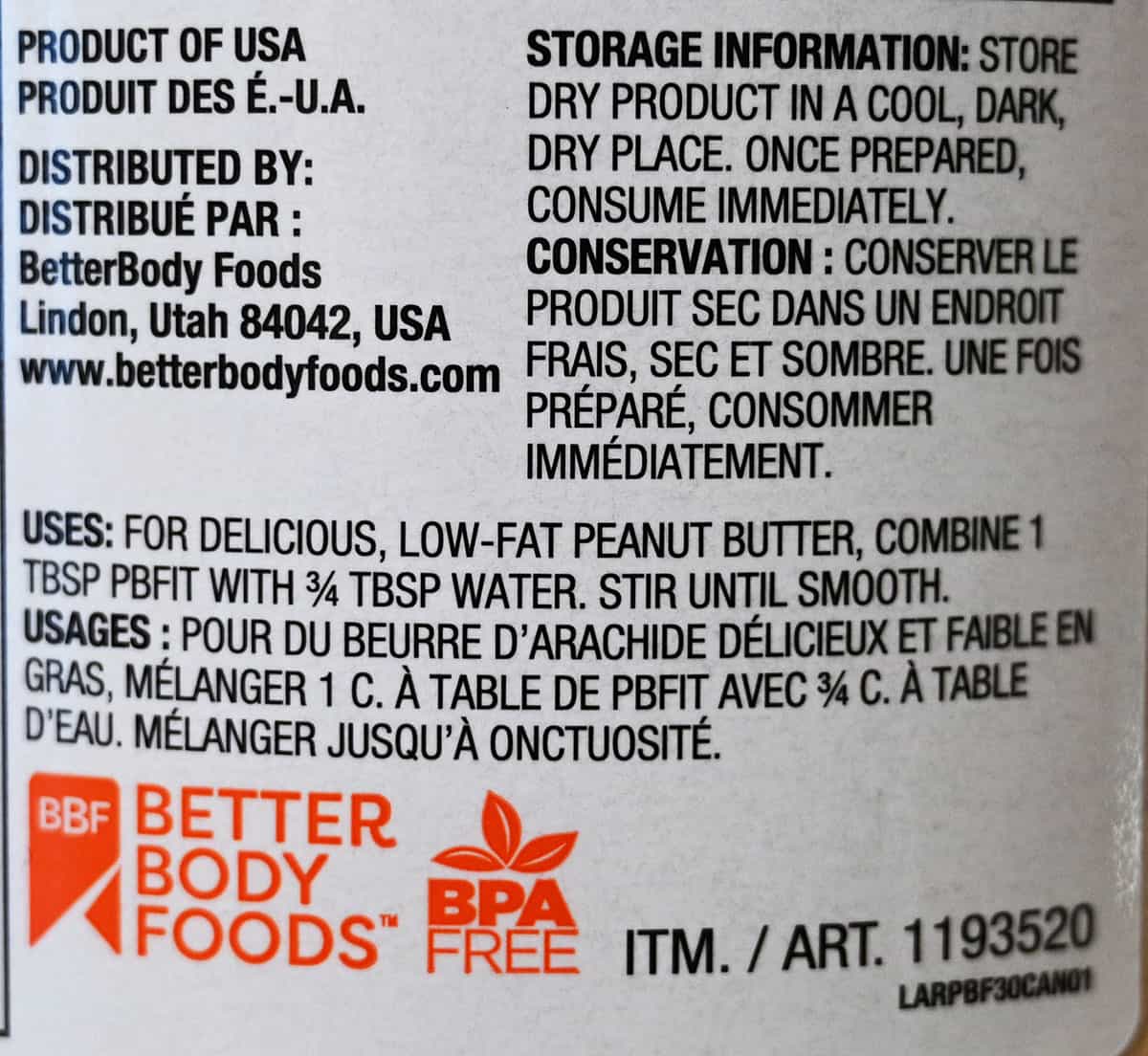 Image of the store information and preparation instructions from the back of the container.