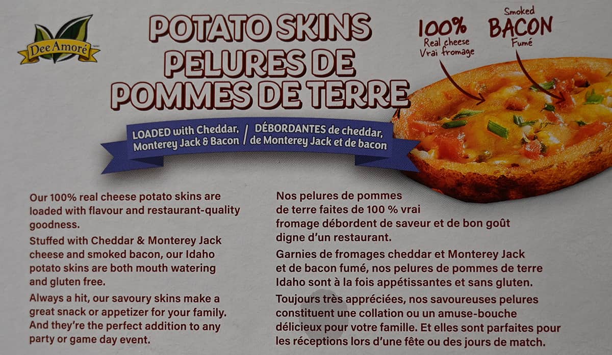 Image of the potato skins product description from the back of the box.