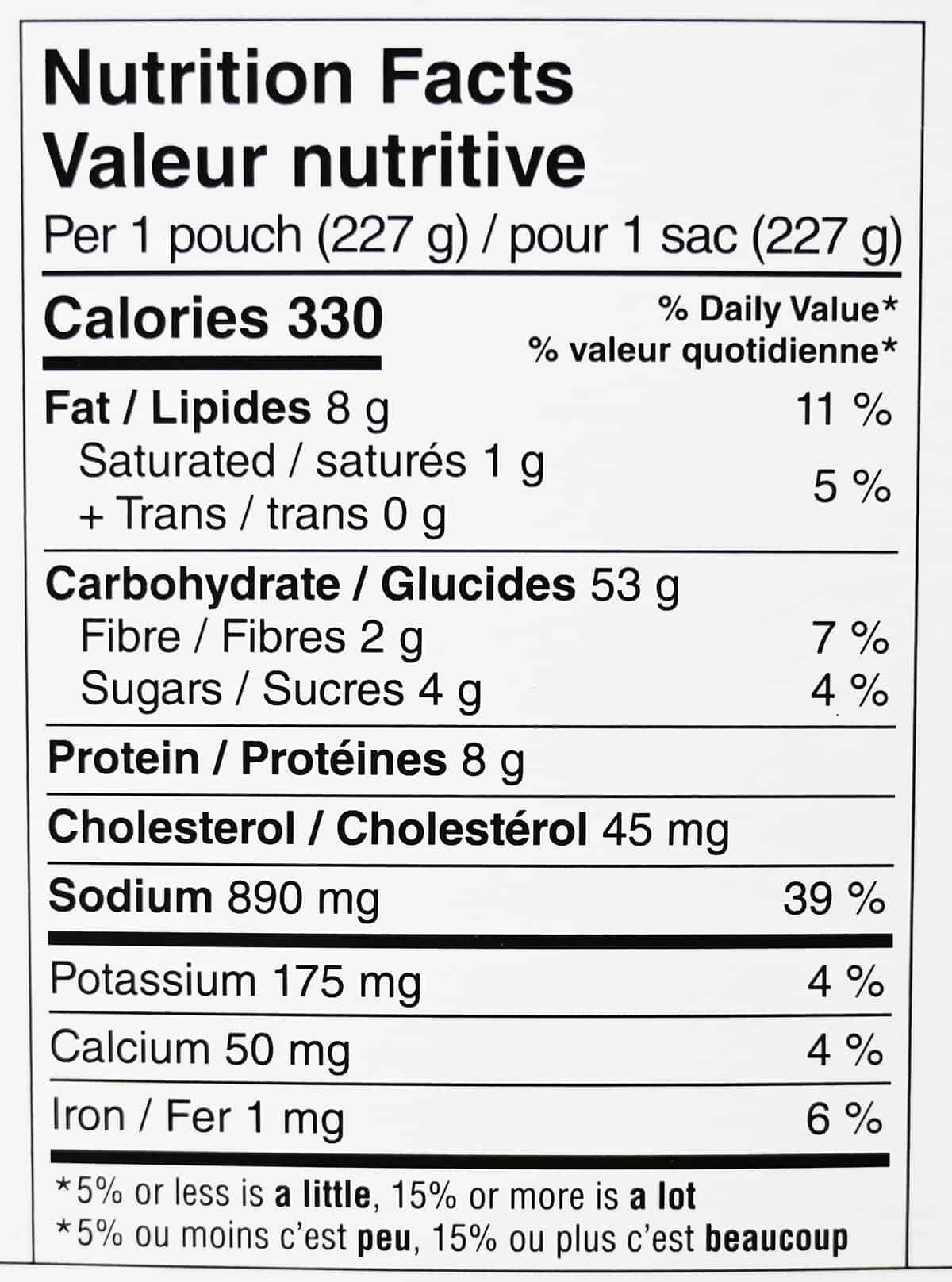 Image of the nutrition facts from the back of the box.