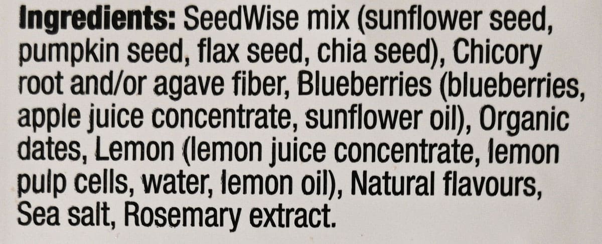 Image of the ingredients label from the bag of granola.