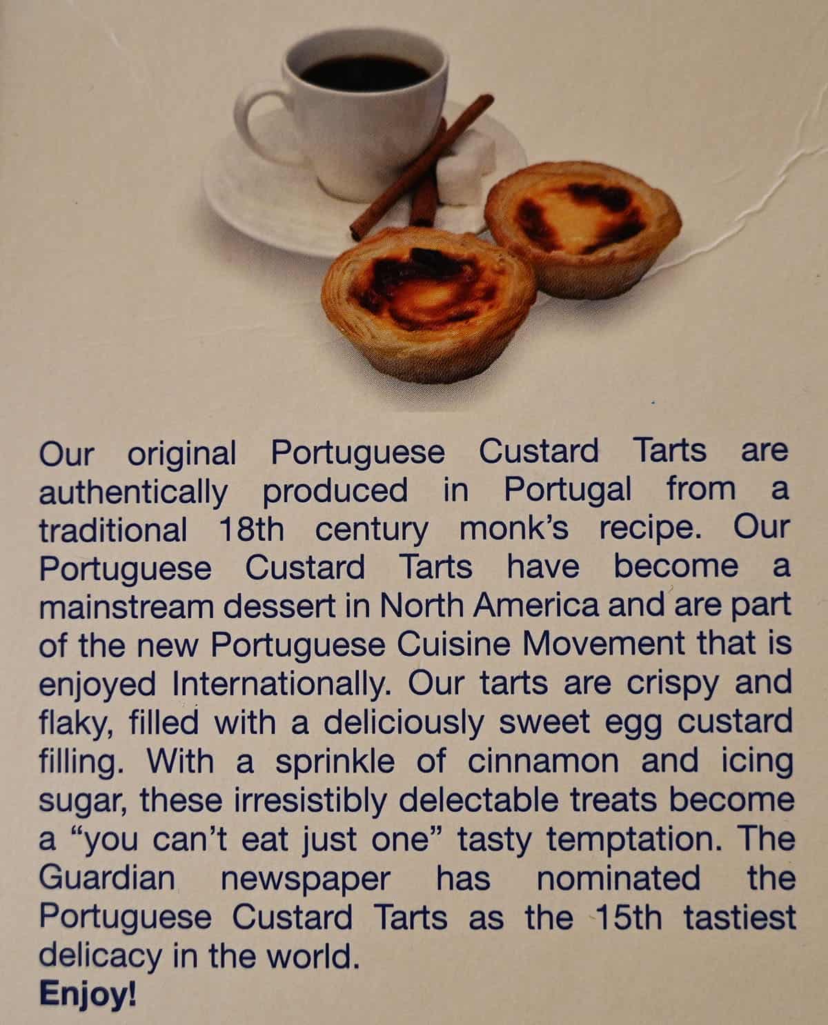 Image of the product description for the tarts from the back of the box.