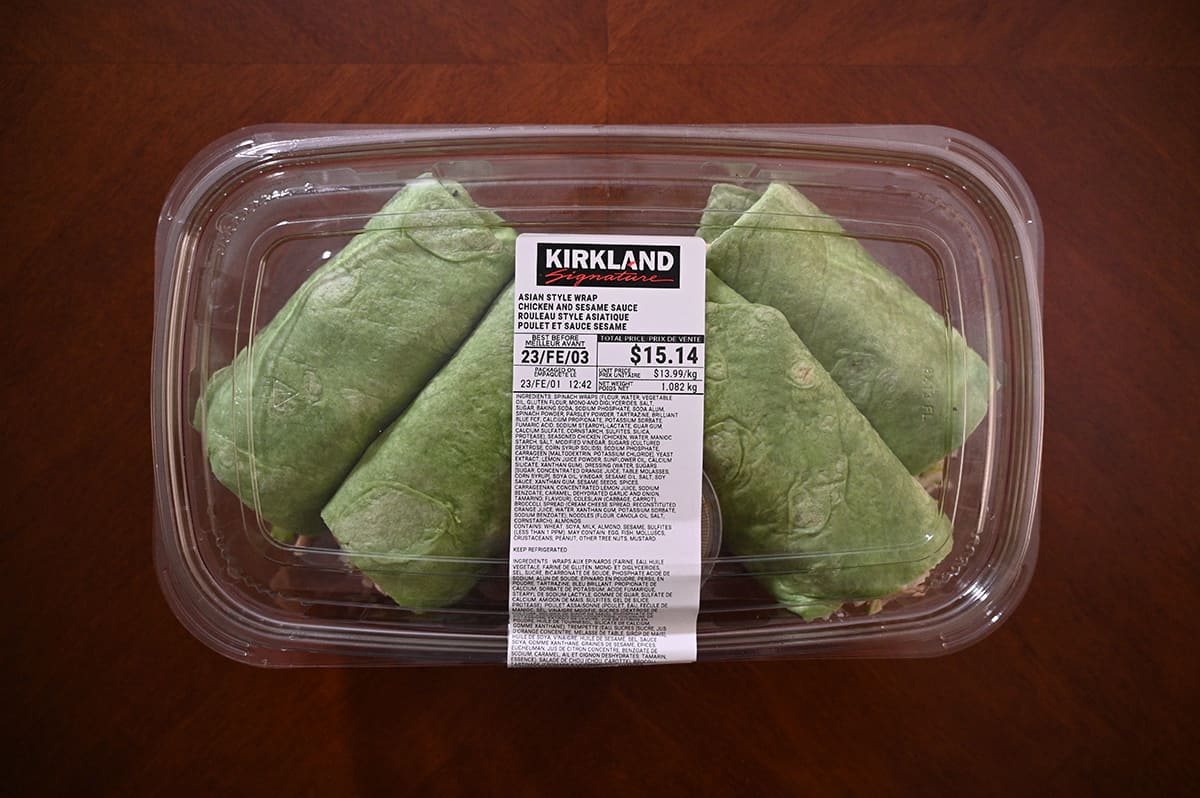 Package of Costco Kirkland Signature Asian Style Wraps sitting on a table.