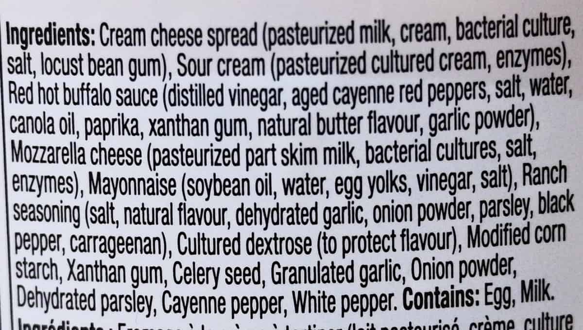 Image of the ingredients list label from the container.