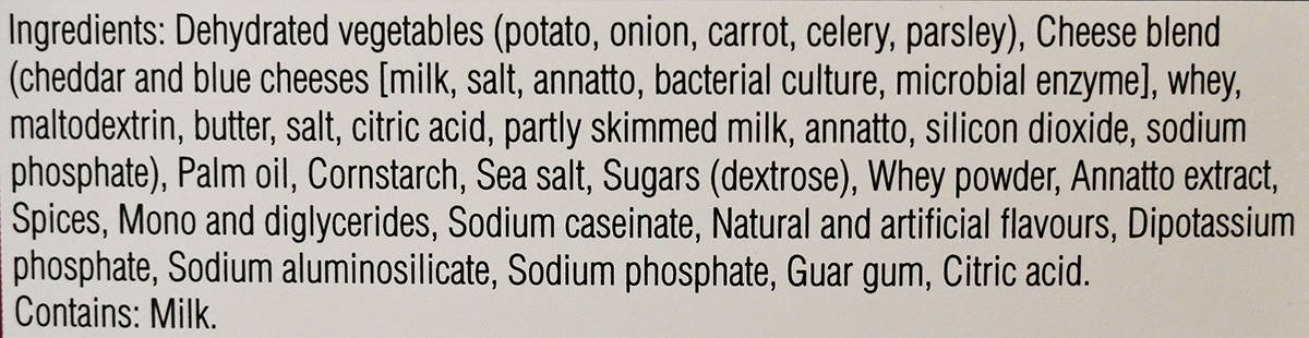 Image of the ingredients list for the potatoes from the back of the box.