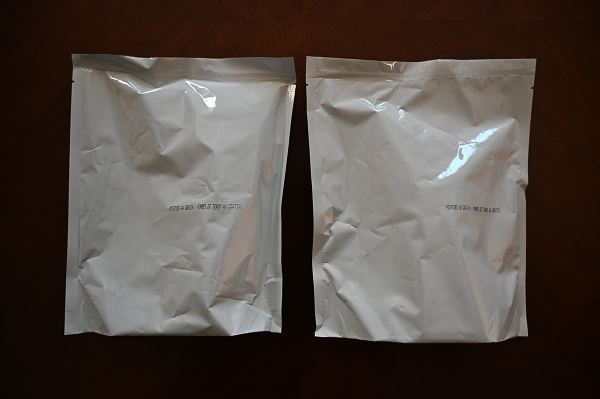 Top down image showing the two bags of dehydrated potatoes that come in the box.