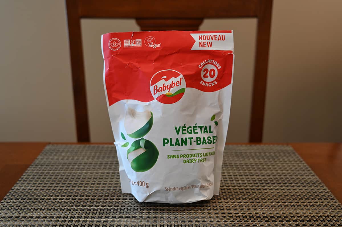 Image of the Costco Plant-Based Babybel bag sitting on a table.