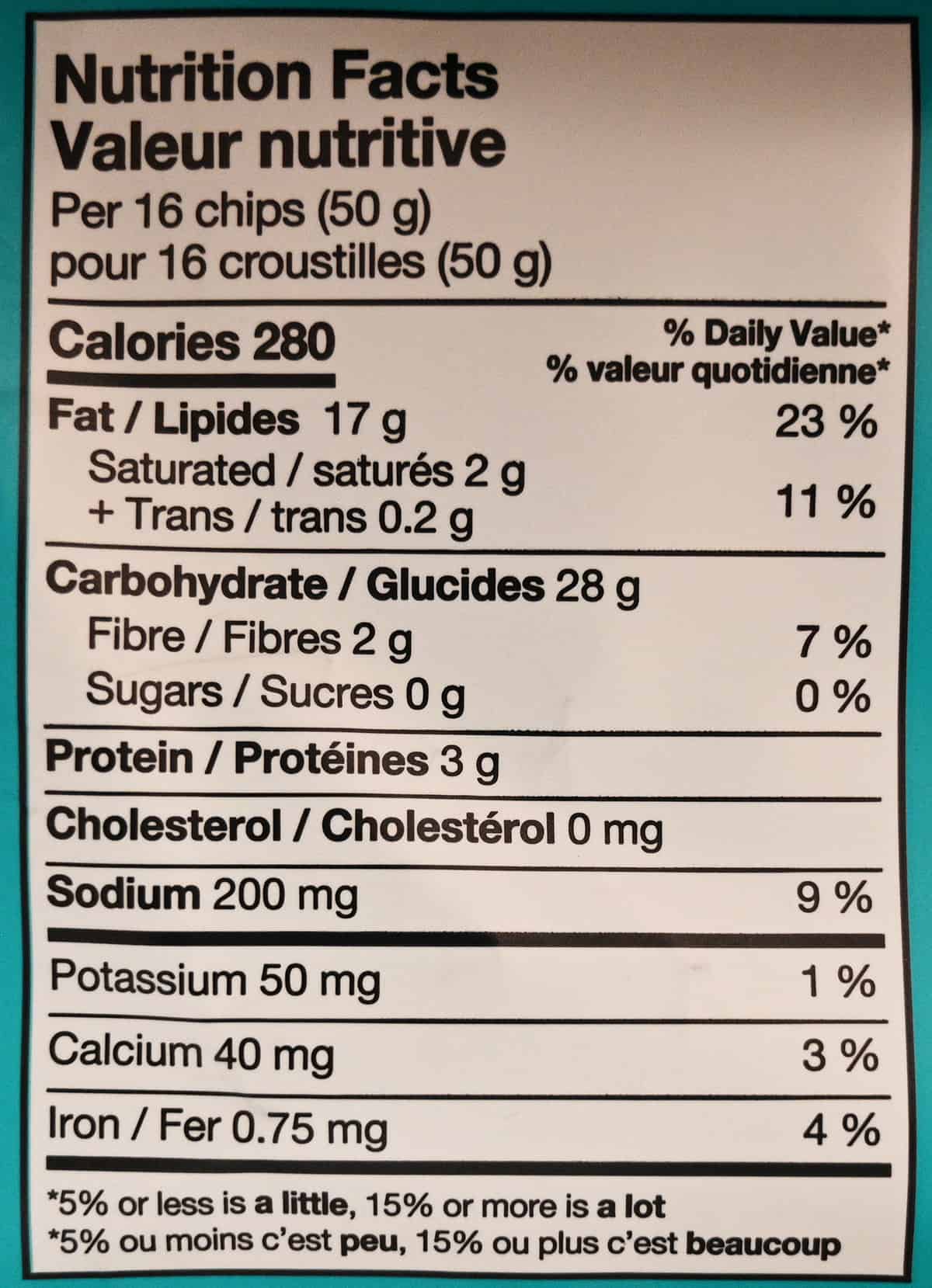 Image of the nutrition facts label from the back of the bag.