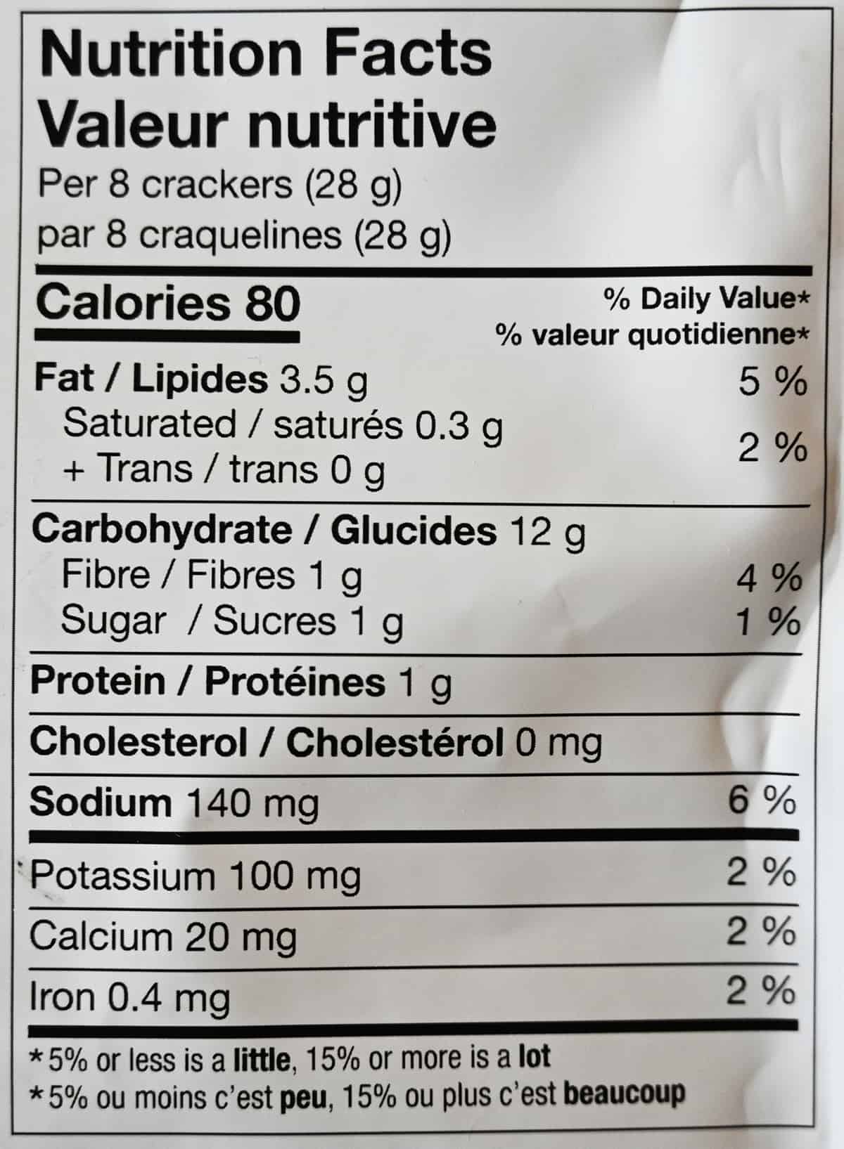 Image of the nutrition facts from the back of the bag.