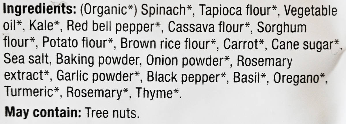 Image of the ingredients list from the back of the bag.