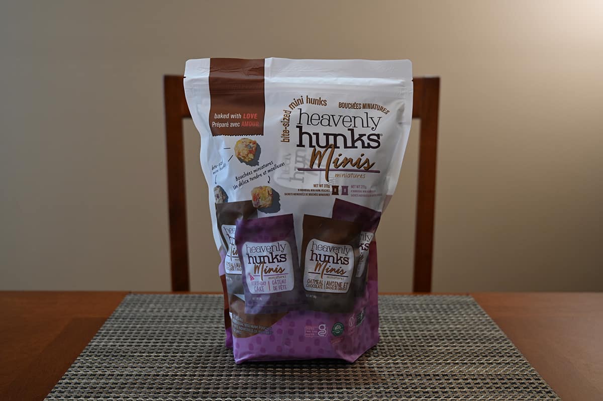 Image of the Costco Heavenly Hunks Minis bag sitting on a table.