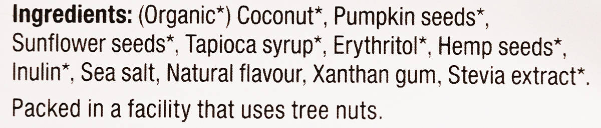 Image of the ingredients label from the back of the bag.