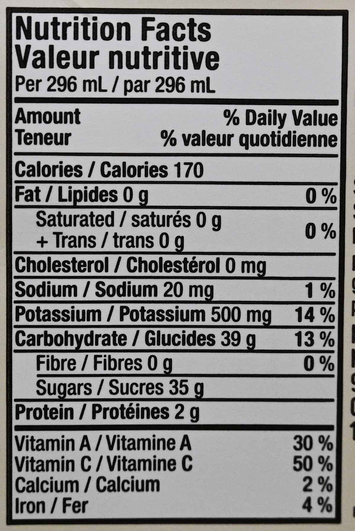 Image of the green machine nutrition facts label from the back of the container.