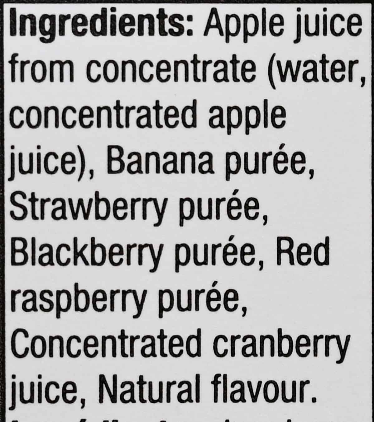 Berry blast ingredients label from the back of the container.