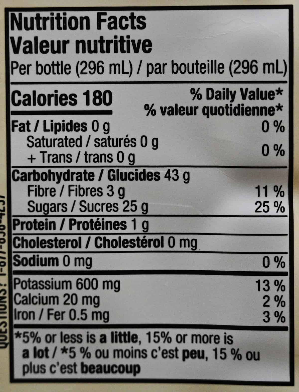 Image of the strawberry banana nutrition facts label from the back of the container.