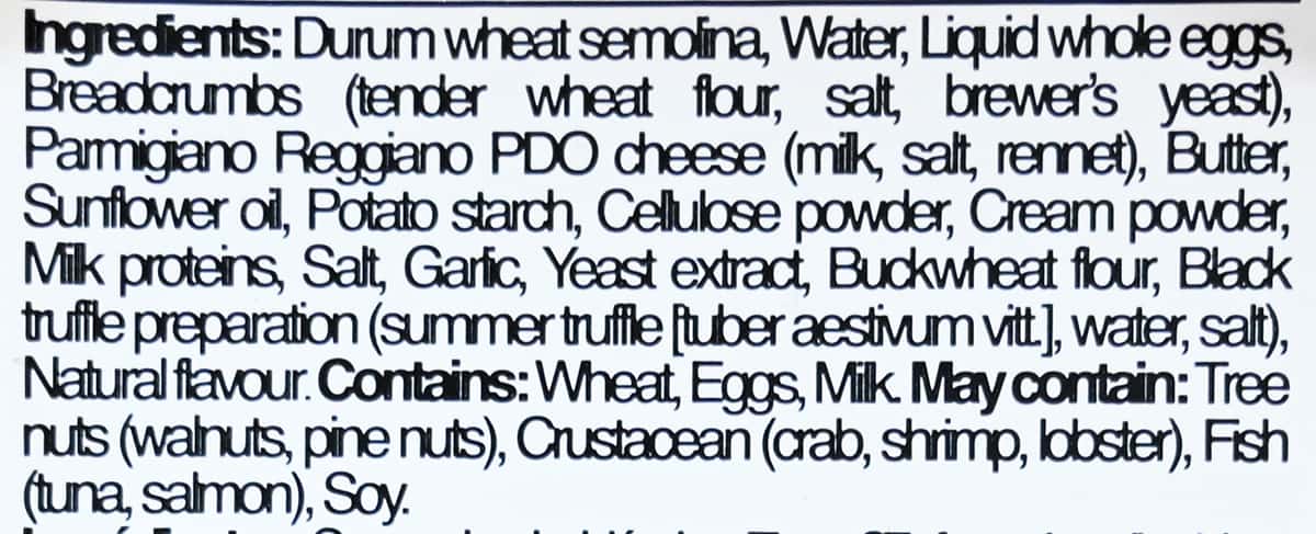 Image of the ingredients label from the back of the package.
