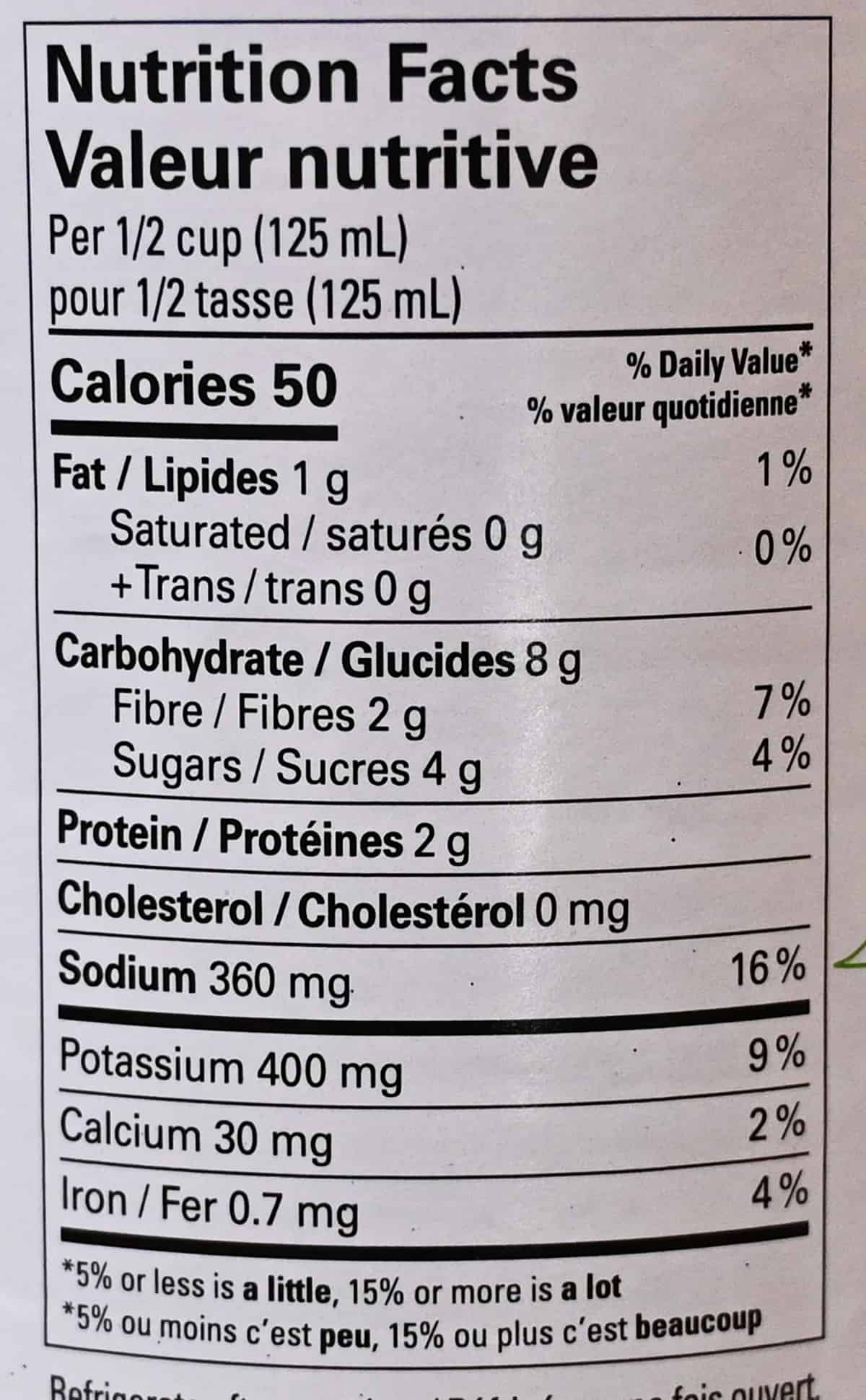 Image of the nutrition facts label from the back of the jar.