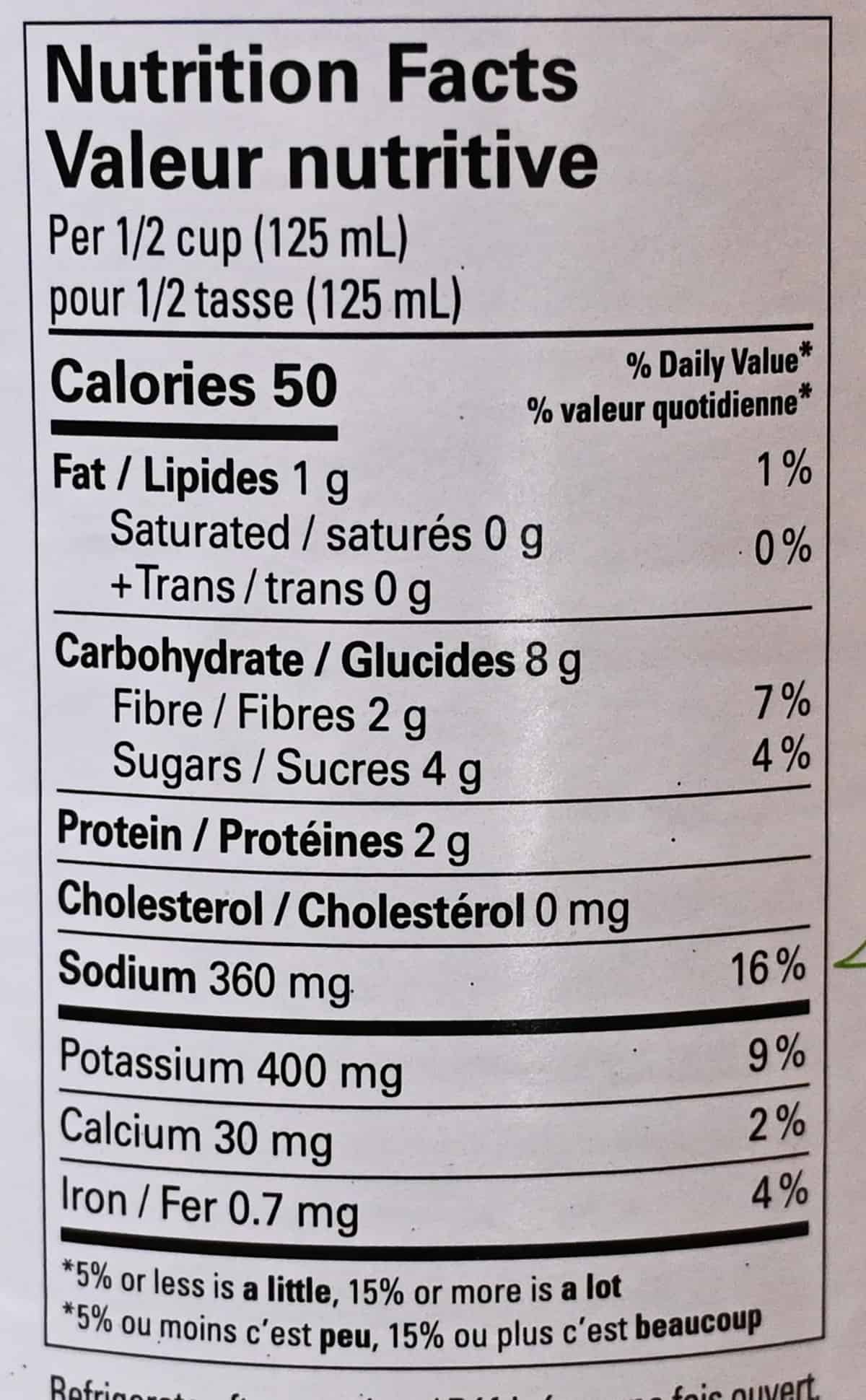 Image of the nutrition facts label from the back of the jar.