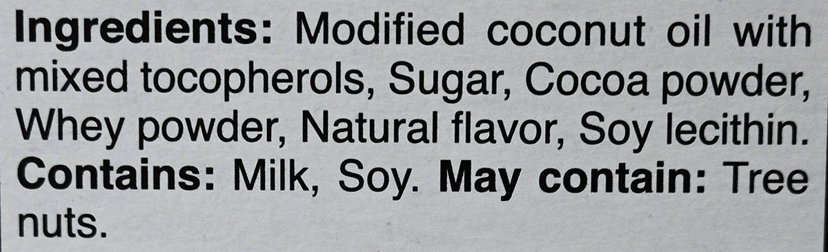 Image of the ingredients label for the truffles from the back of the box.