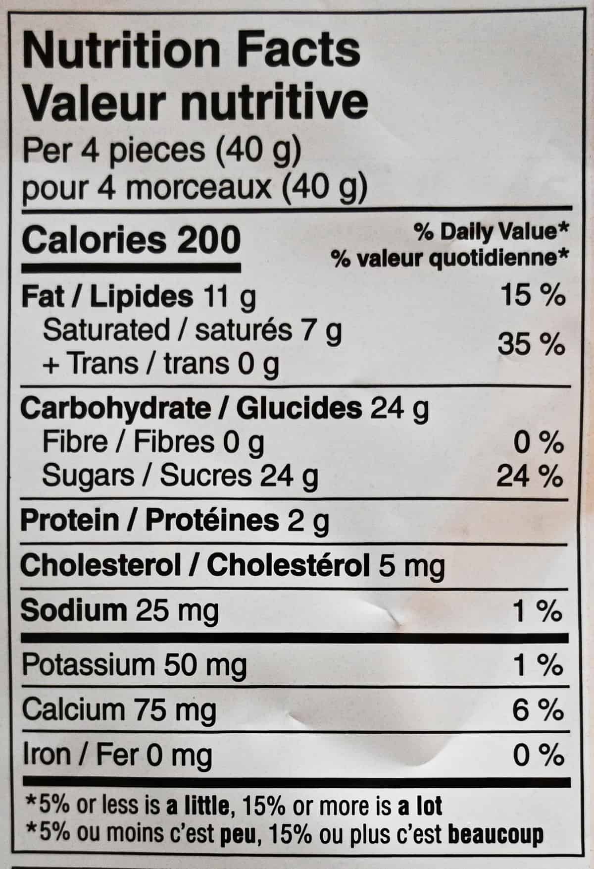 Image of the nutrition facts from the back of the bag.