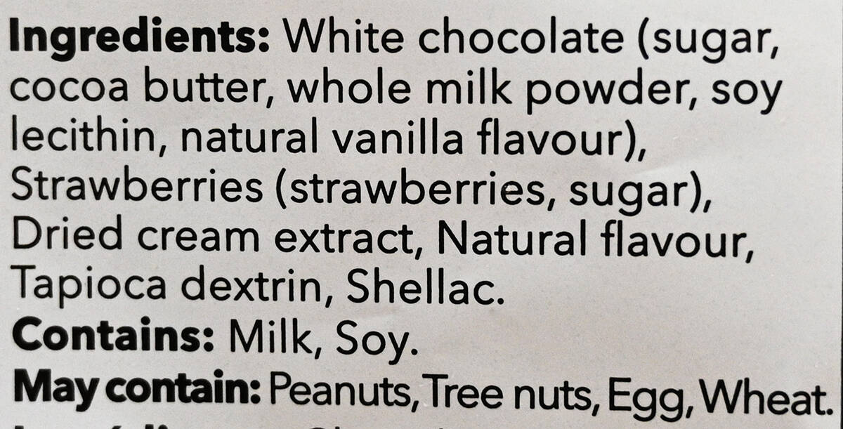 Image of the ingredients list from the back of the bag.