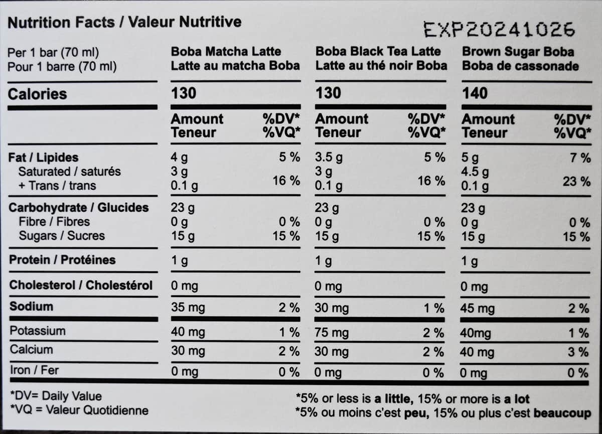 Image of the nutrition facts from the back of the box.