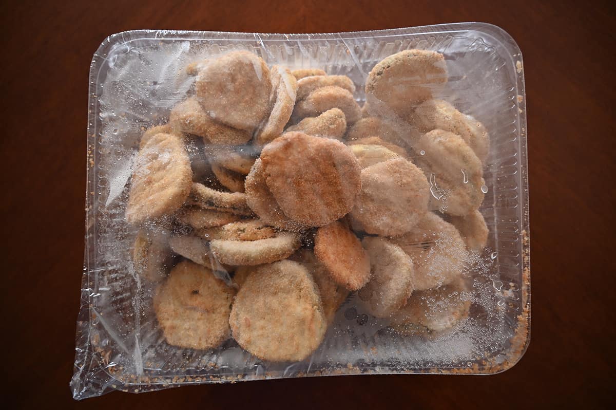 Top down image showing the plastic tray the dill pickle chips come in inside the box.