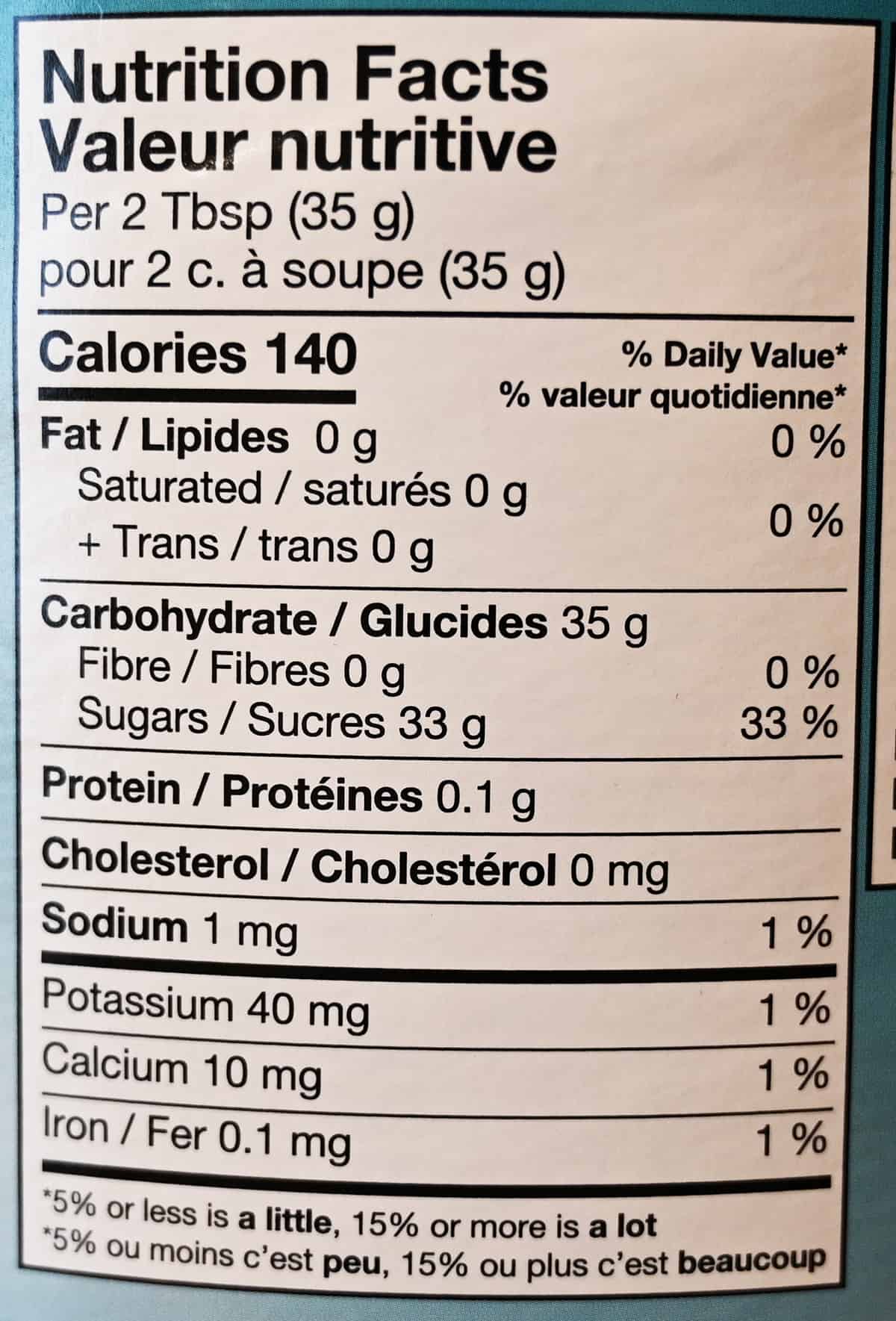 Image of the nutrition facts label from the back of the container.