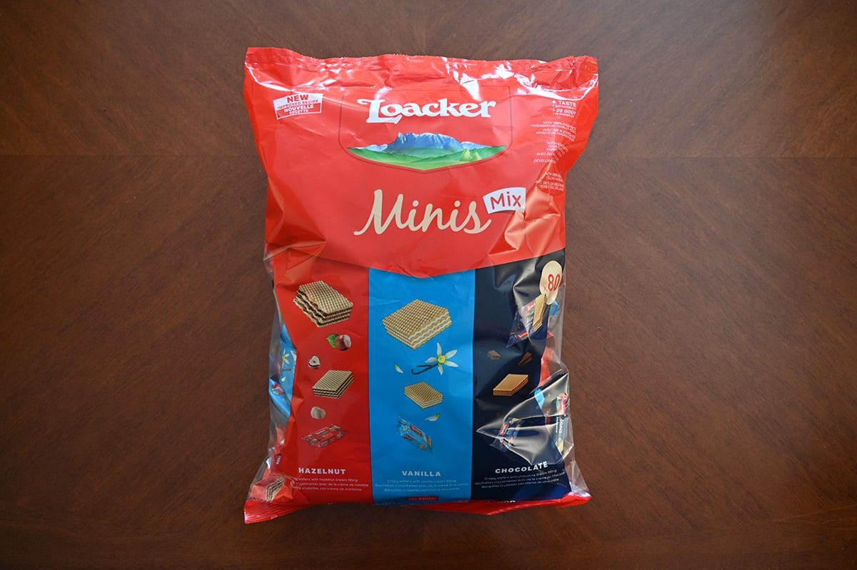 Costco Loacker Minis Mix bag sitting on a table.