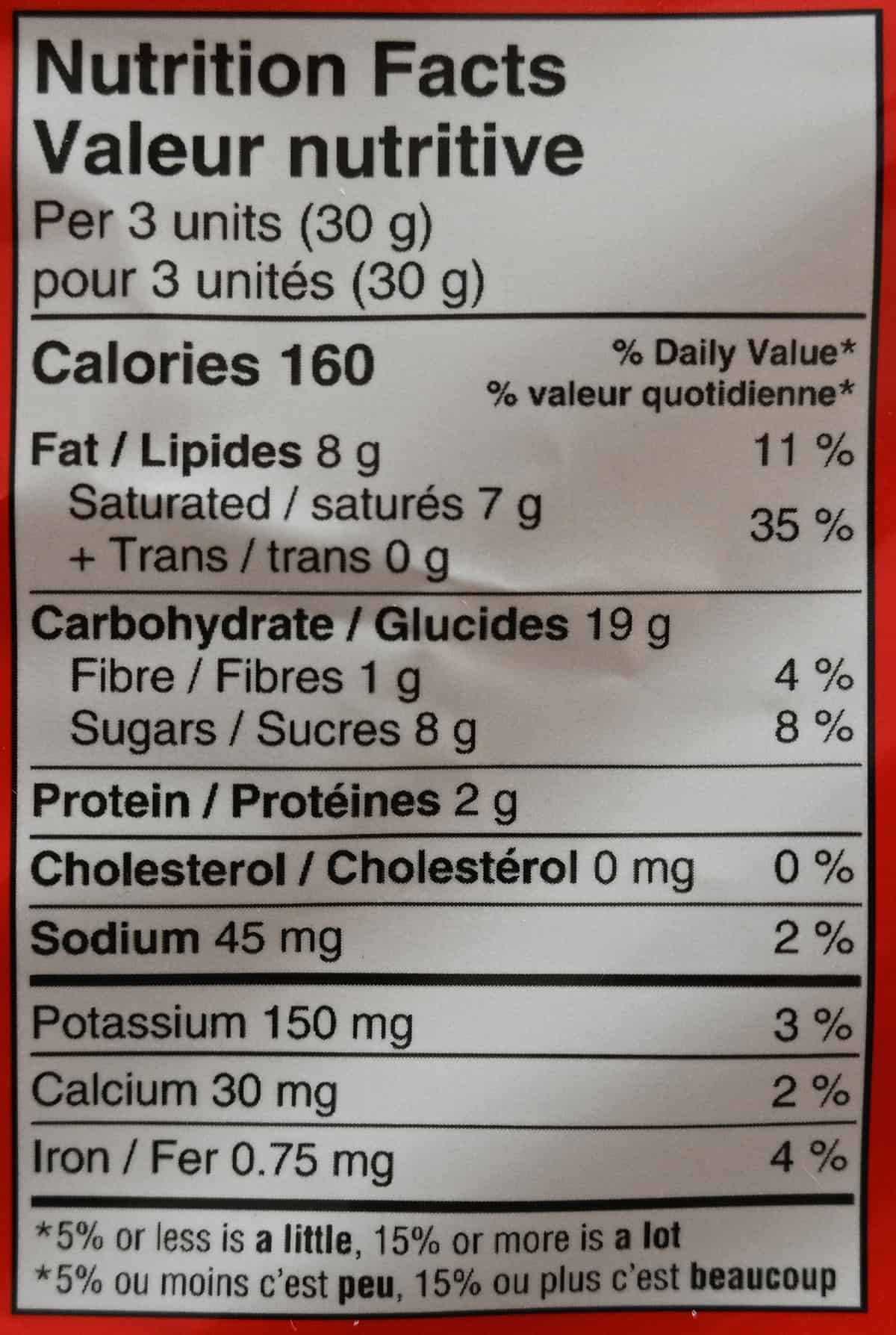 Image of the nutrition facts from the back of the bag.