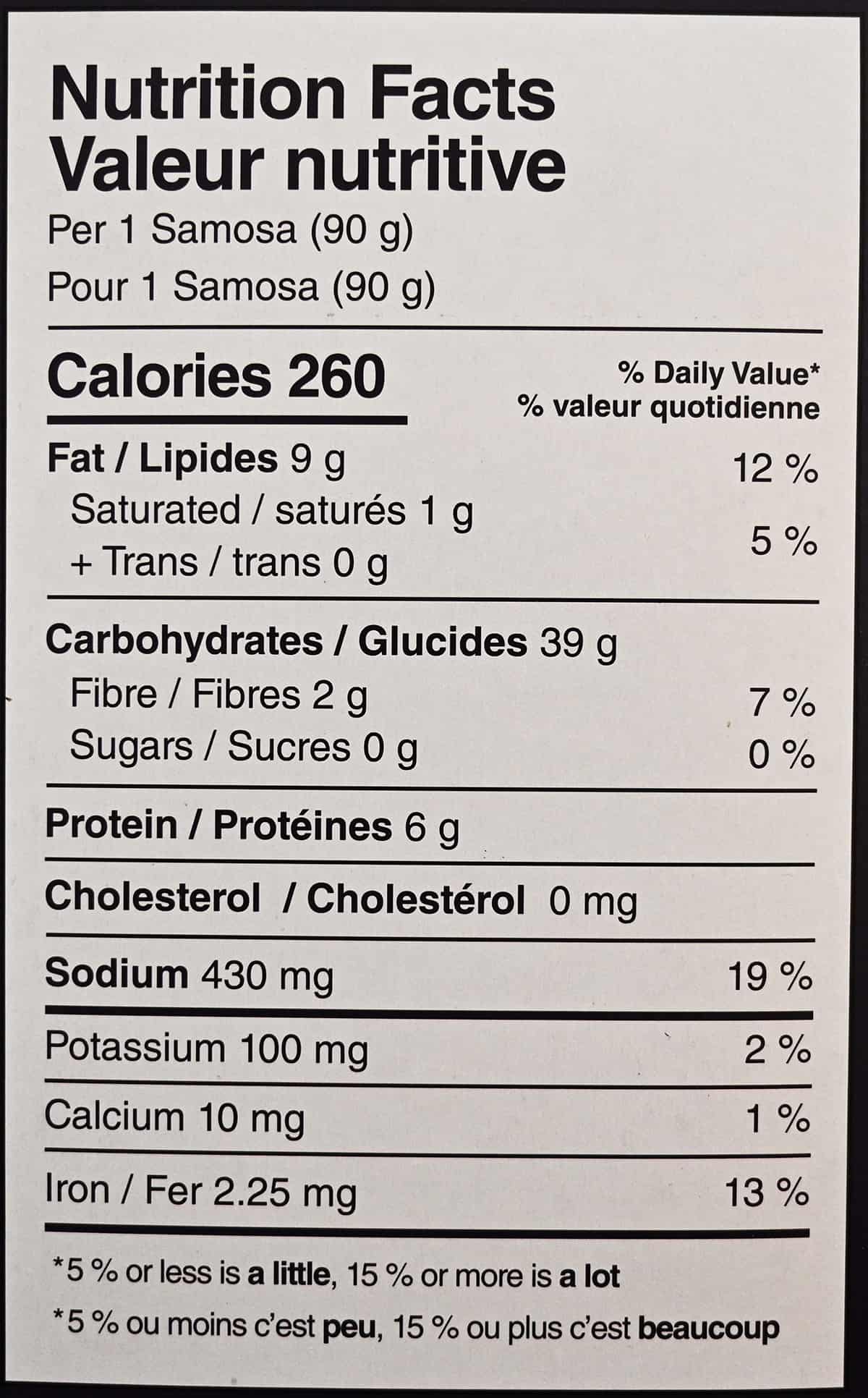 Image of the nutrition facts from the package.