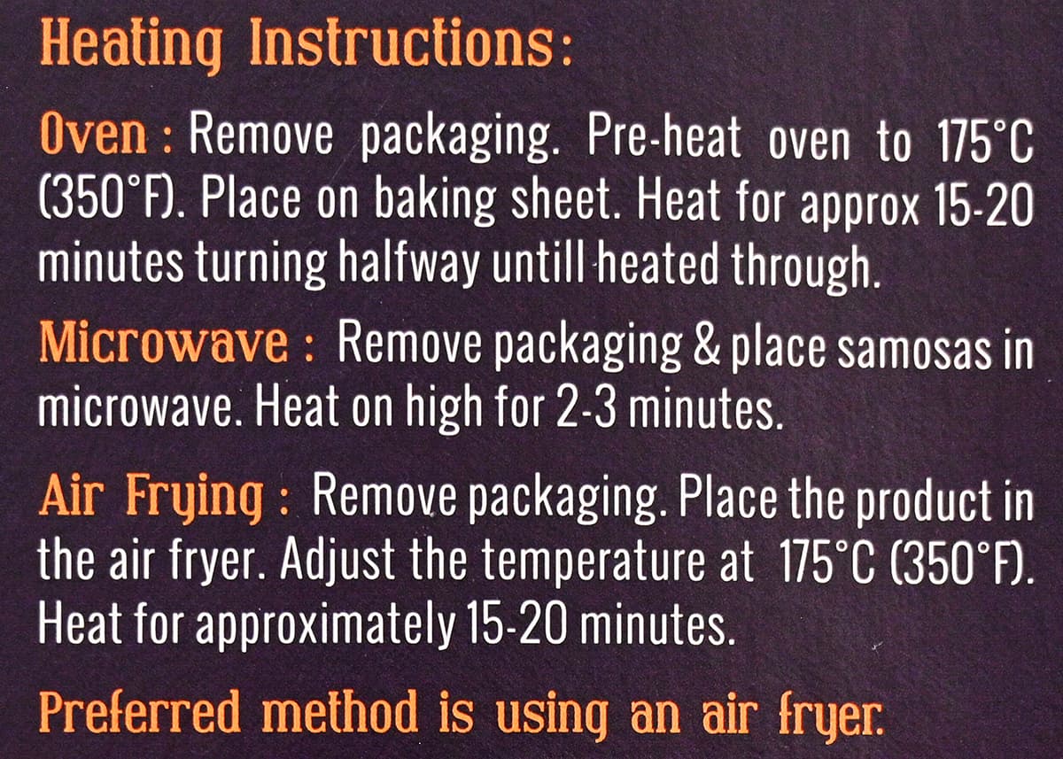 Image of the heating instructions from the box.