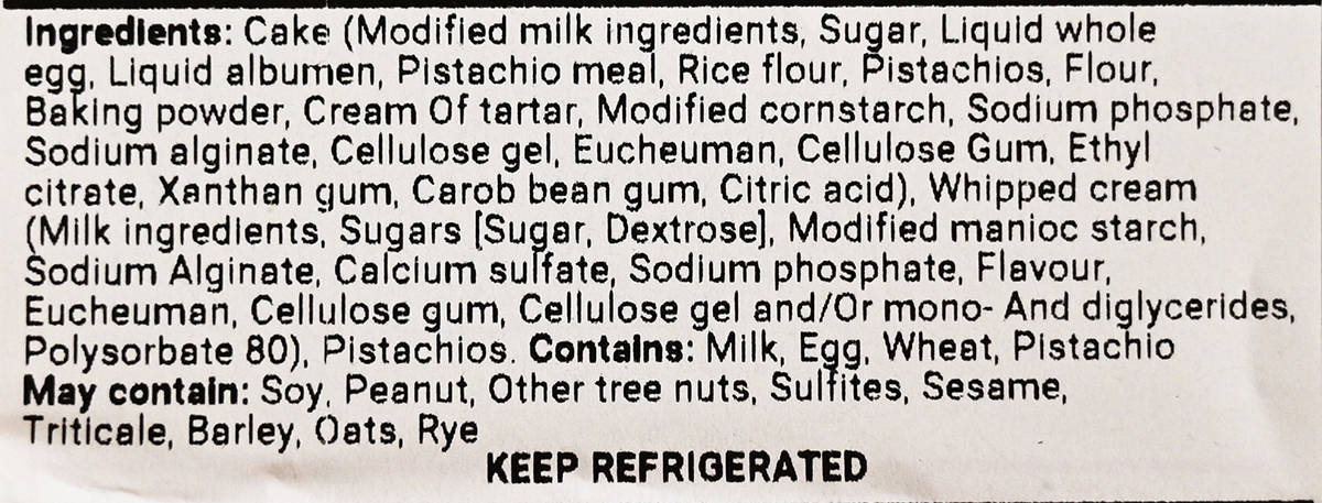 Image of the ingredients list from the package,