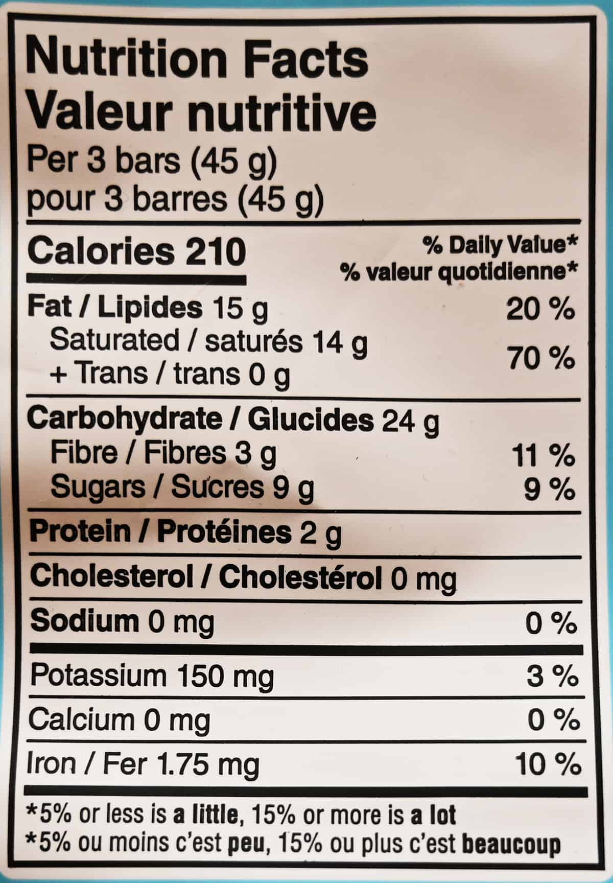 Image of the nutrition facts from the back of the bag.